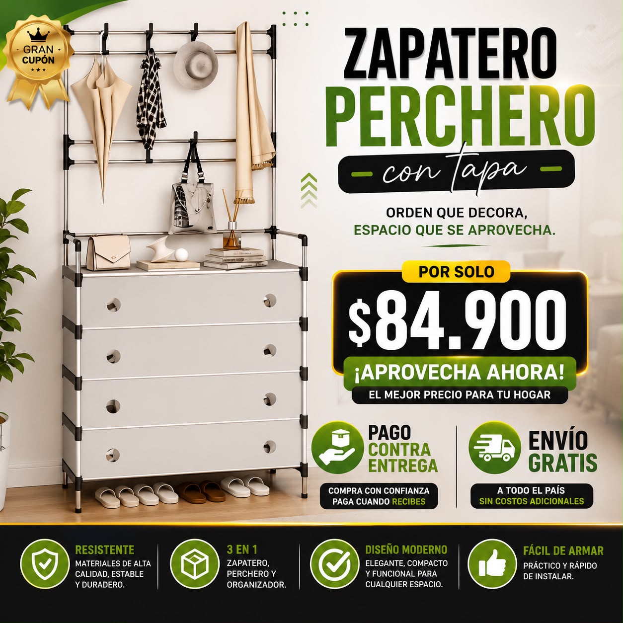 Zapatero Perchero Multifuncional HomeStyle