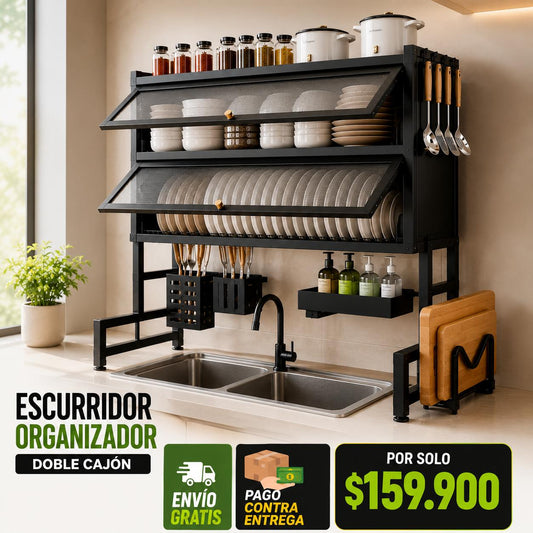 Escurridor Organizador Doble Cajón Black Edition