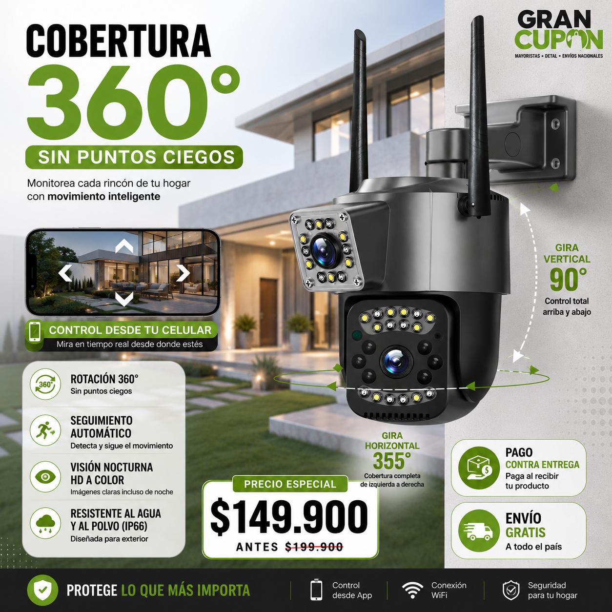 Cámara Exterior Dual Vision WiFi 360Pro