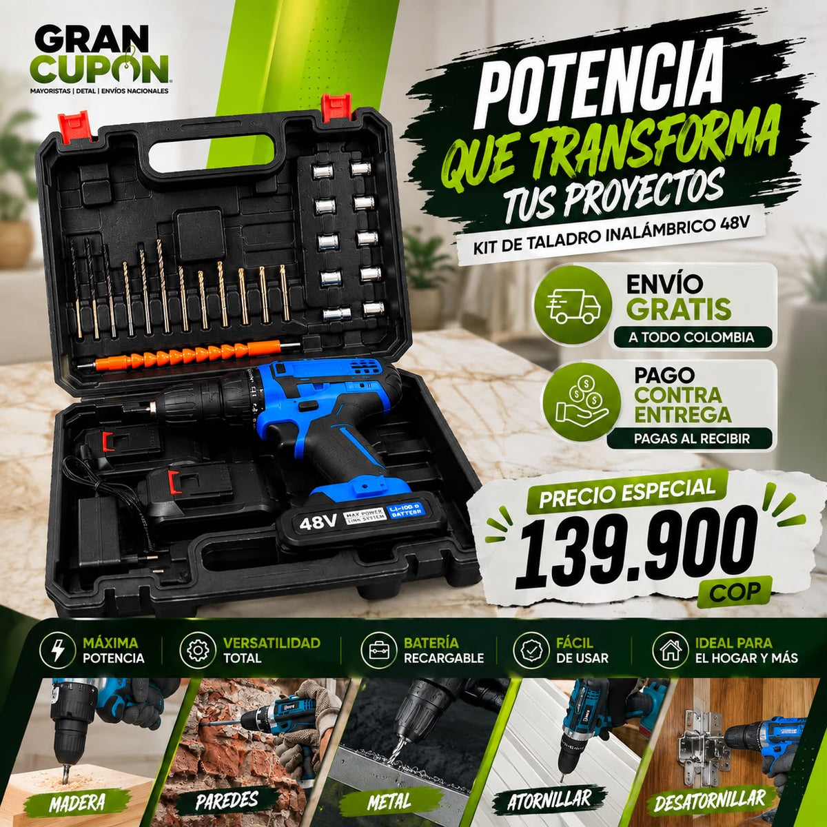 Kit Taladro Inalámbrico PowerDrill